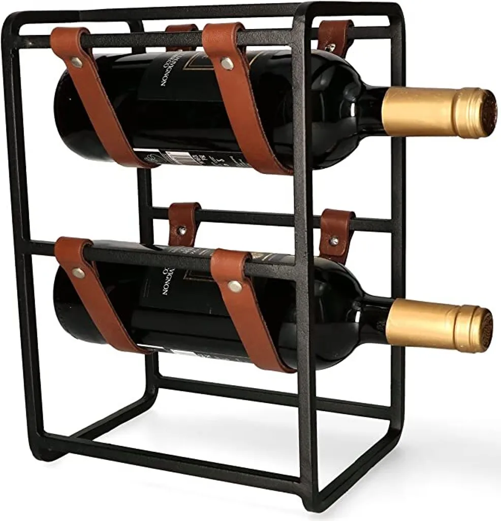 ABRATO® Présentoir à vin pour deux bouteilles en métal et cuir noble