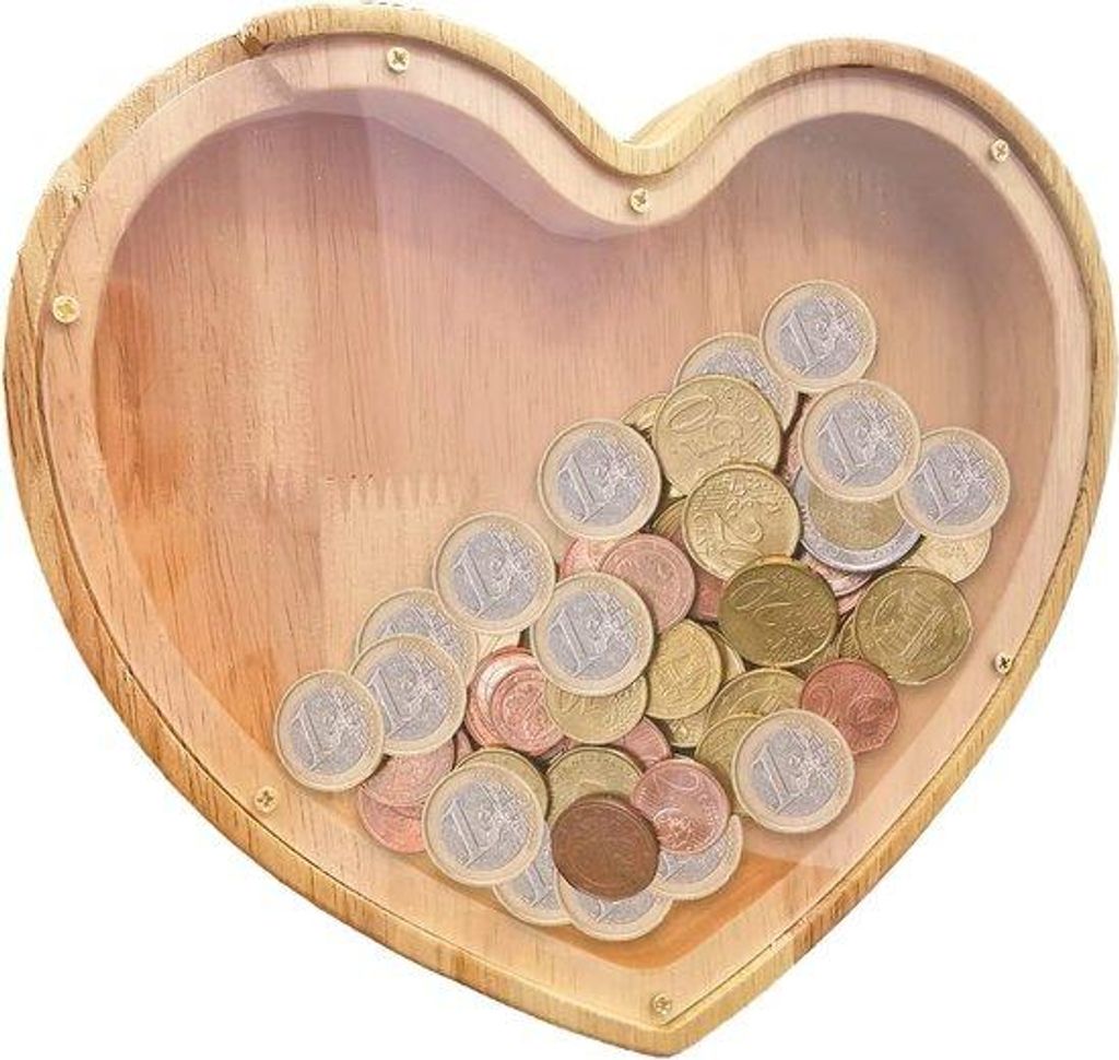 Holzgefertigter Personalisierbarer Sparbehälter für Kinder - Herzförmig - Ideal für Schlafzimmer, Wohnzimmer und Tischdekoration oder Bettwäsche