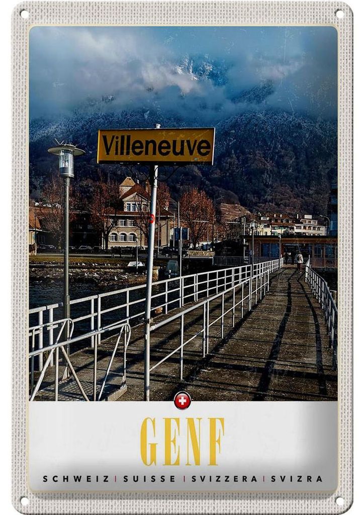 Blechschild Reise 20x30cm Villeneuve-Genf Schweiz wandern Produktbild 