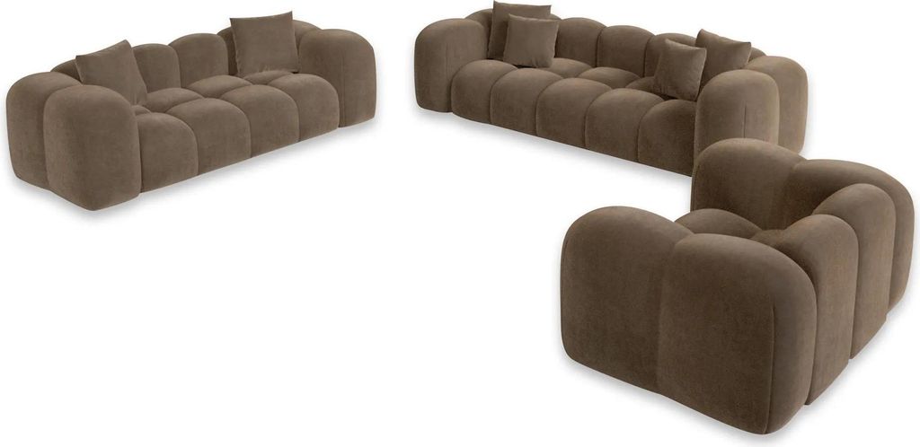 Samtstoff 3-2-1-Sitzer Sofa Set Valora Braun
