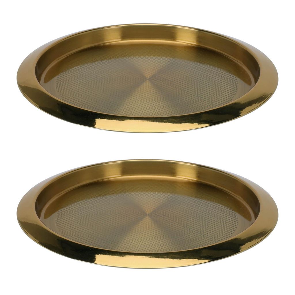 2x Edelstahl Tablett ø 35 cm Gold Serviertablett Rund Produktbild 
