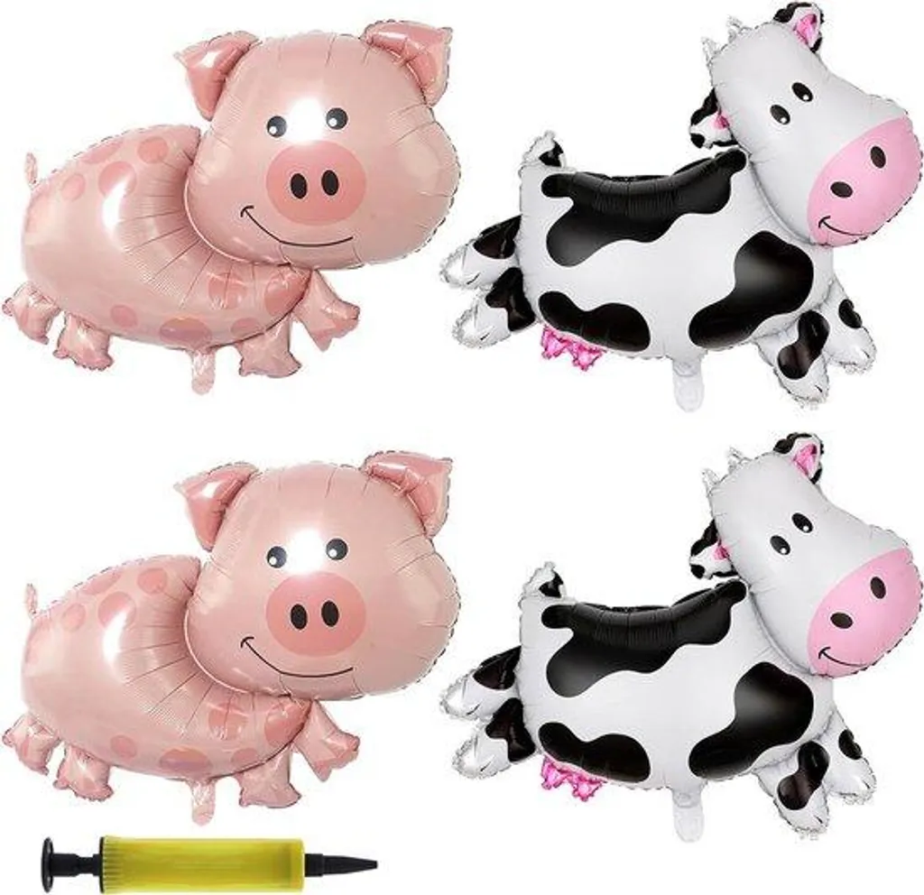 Kit Ballons Vache et Cochon en Aluminium - Décoration Fête avec Pompe