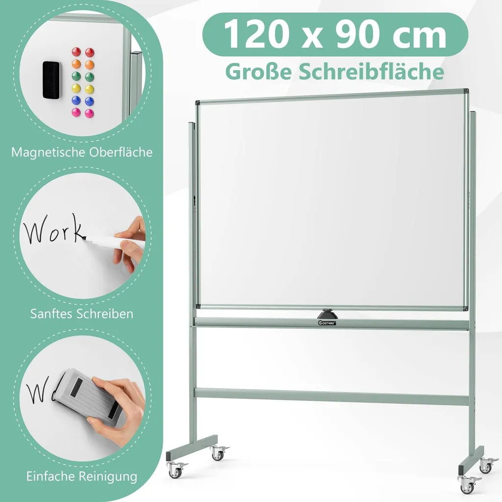 Tableau blanc magnétique réglable et rotatif avec surface effaçable