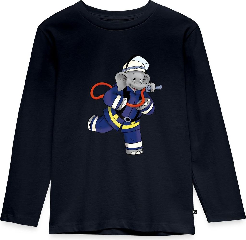 Spreadshirt Benjamin Blümchen Als Feuerwehrmann Kinder Premium Langarmshirt, 98/104 (2 Jahre), Navy