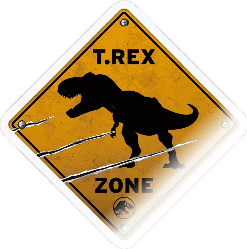 Spreadshirt Jurassic World Warnschild T-Rex Zone Sticker Aufkleber, 10 x 10 cm, Transparent glänzend