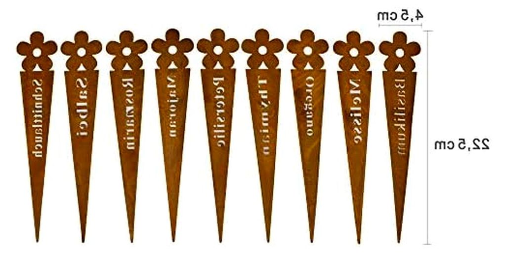 Kräuterstecker Blume Metall Rost Pflanzstecker Edelrost Pflanzenschilder wetterfest Eisen H=22,5 cm 9er Set