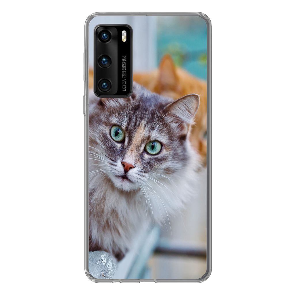 MuchoWow Handyhülle Schutzhülle Hülle für Huawei P40 Katze - Fenster - Katzen Silikon Softcase Handy Hülle - Handytasche