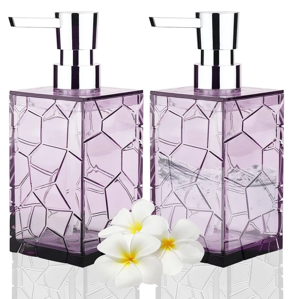 Distributeur de savon 340 ml en acrylique violet - Lot de 2 flacons pompe