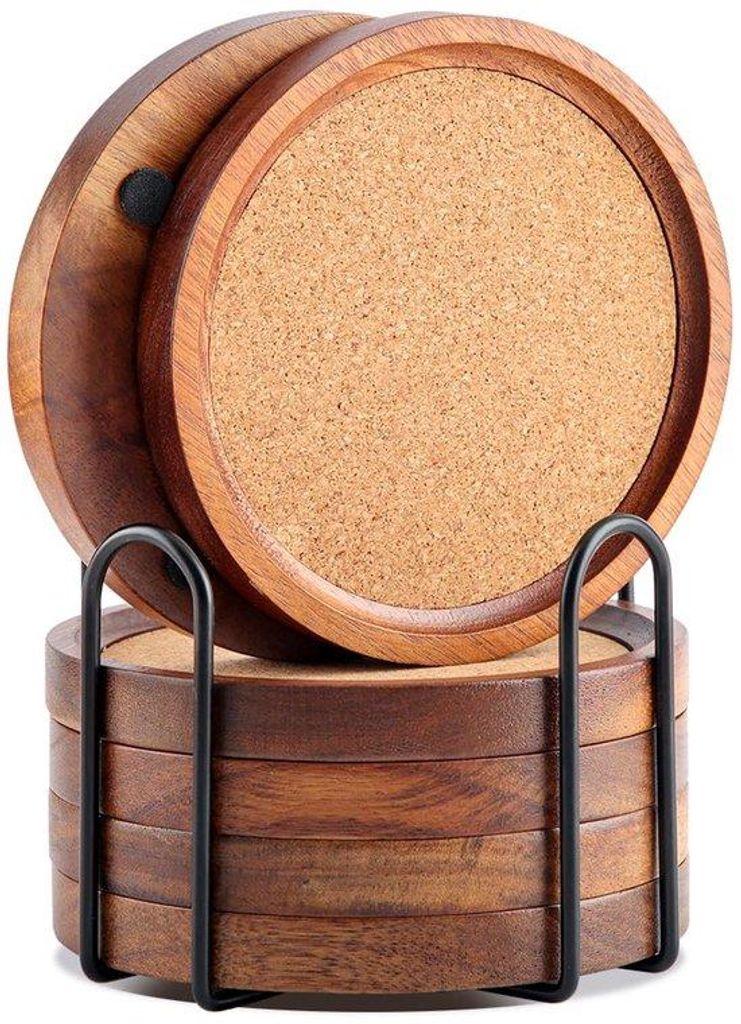 Holz Gläser Untersteller, 12 cm Holz Gläser Untersteller Runde für Gläser, 6er Set für Getränke, Bar, Tassen, Tischuntersteller, Getränkeunt...
