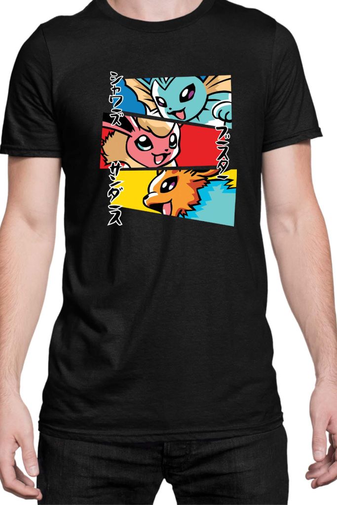 Herren T-Shirt Japan Manga Anime Comics Animation Pokeball Eevee Evolutions, Man XL / Schwarz