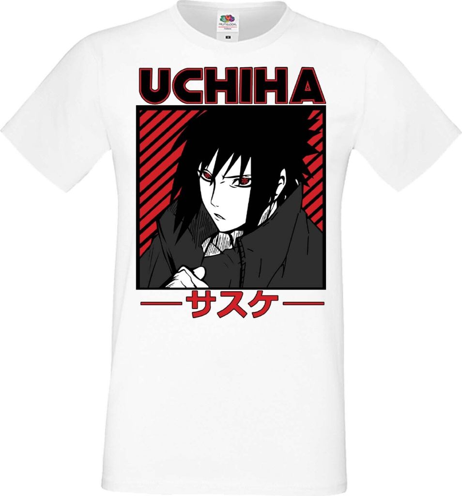Herren T-Shirt Manga Anime Naruto Sasuke Uchiha 02 Cursed Seal, Man 2XL / Weiß