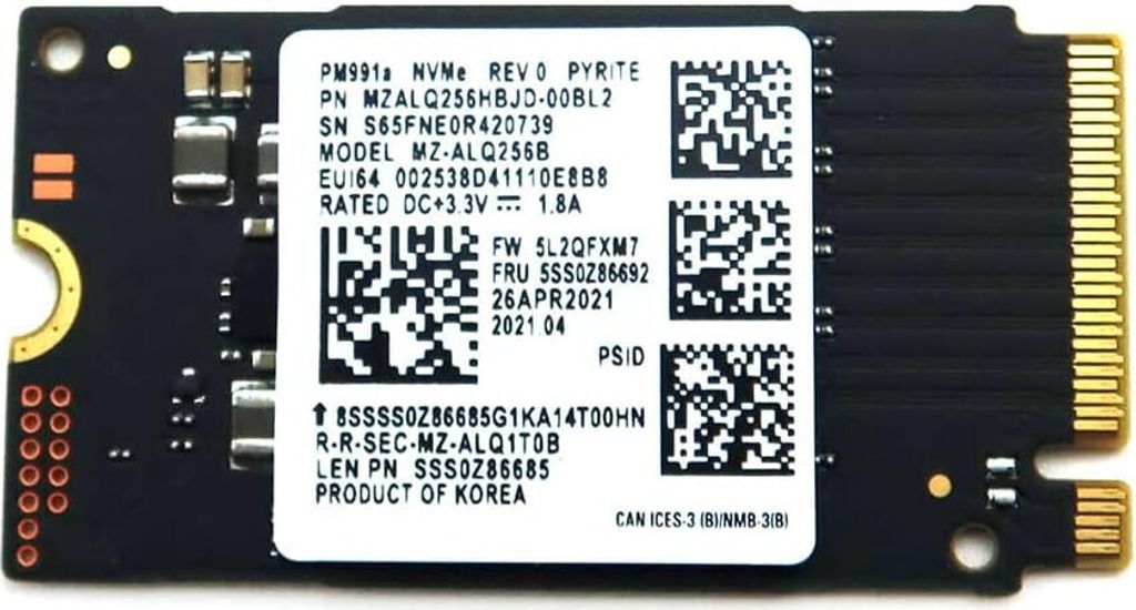 Lenovo Samsung PM991A 256GB MZALQ256HBJD-00BL2 M.2 PCIe
