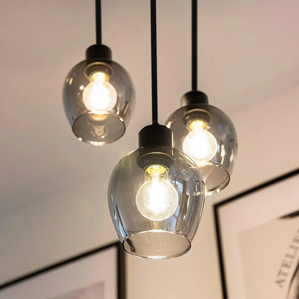 Suspension LED HOFTRONIC verre fumé 60W E27 Noir 3 lumières design