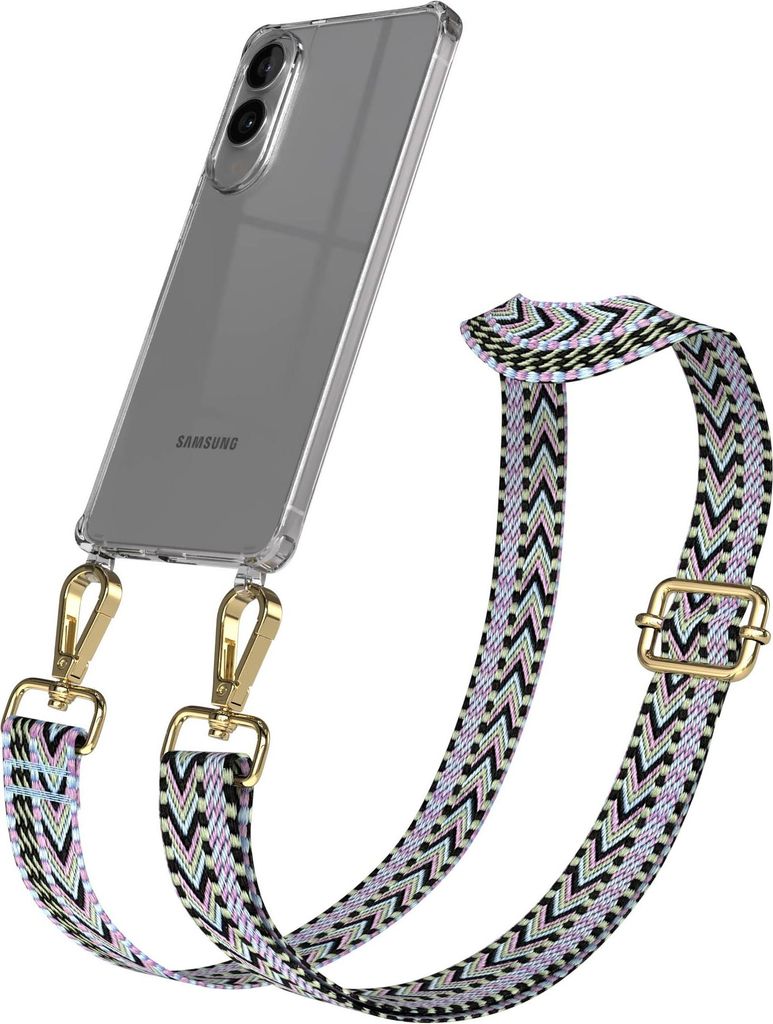 Samsung Galaxy S25 Edge Chain Eyelets Slim Neck Strap Set Zig Zag light Purple - Green 14 Metall Gold