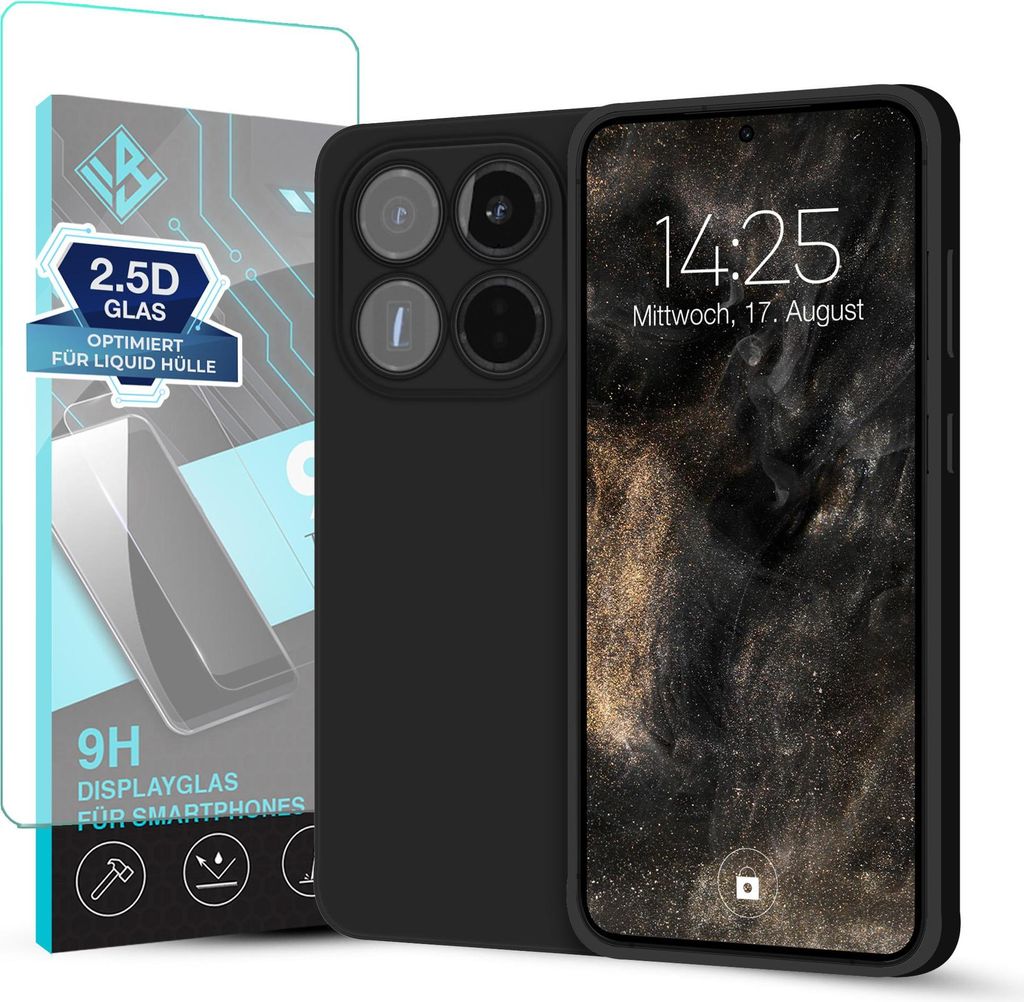Hülle für Xiaomi 15T Pro mit 9H Displayglas Displayschutz Case Cover Bumper Smartphone Softgrip Schutzhülle Farbe: Schwarz