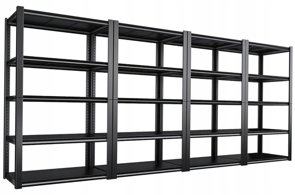 Schwerlastregal 4er Set 200x100x40 cm - Metallregal - Schwarz Pulverbeschichtet - Höhenverstellung - 20 Böden - Traglast Gesamt 3600 kg