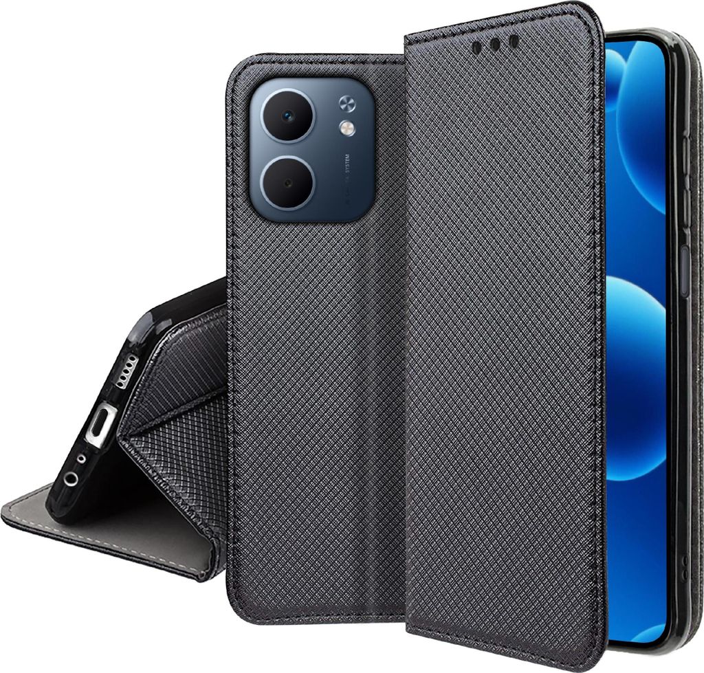 Custodia MAGNET per Oppo A5x con chiusura, nera + vetro 9H Immagine del prodotto 