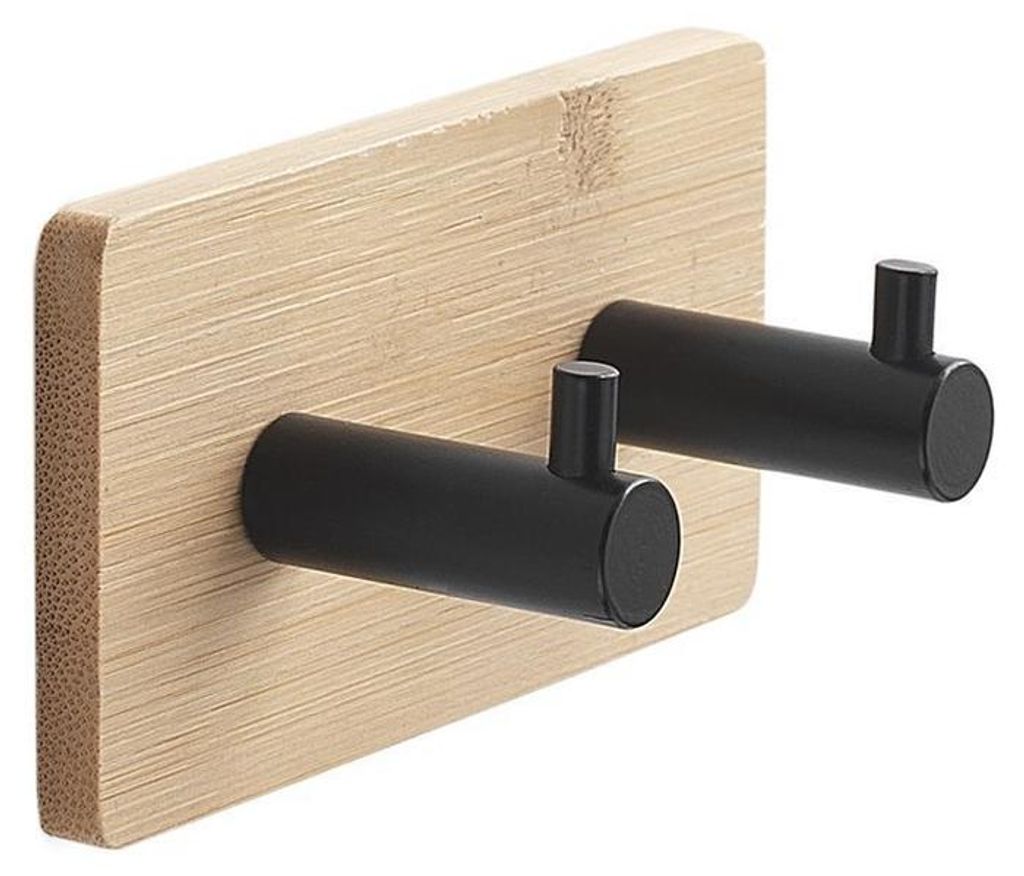 Gedy HIMALAYA Doppelhaken selbstklebend, Schwarz/Bambus