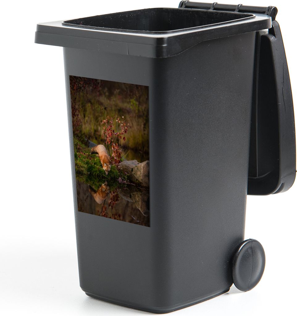 MuchoWow Mülltonnenaufkleber Fuchs - Wald - Wasser 40x60 cm - Mültonnen-sticker - Sticker - Aufkleber für die Mülltonne