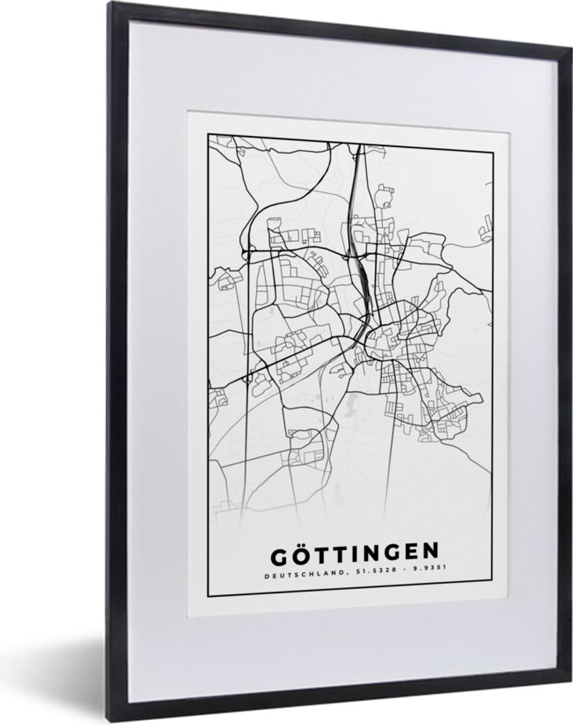 MuchoWow Gerahmtes Poster Göttingen - Karte - Stadtplan - Wegbeschreibung 30x40 cm - Poster mit Schwarzem Bilderrahmen Wandposter Rahmen Foto Bi...