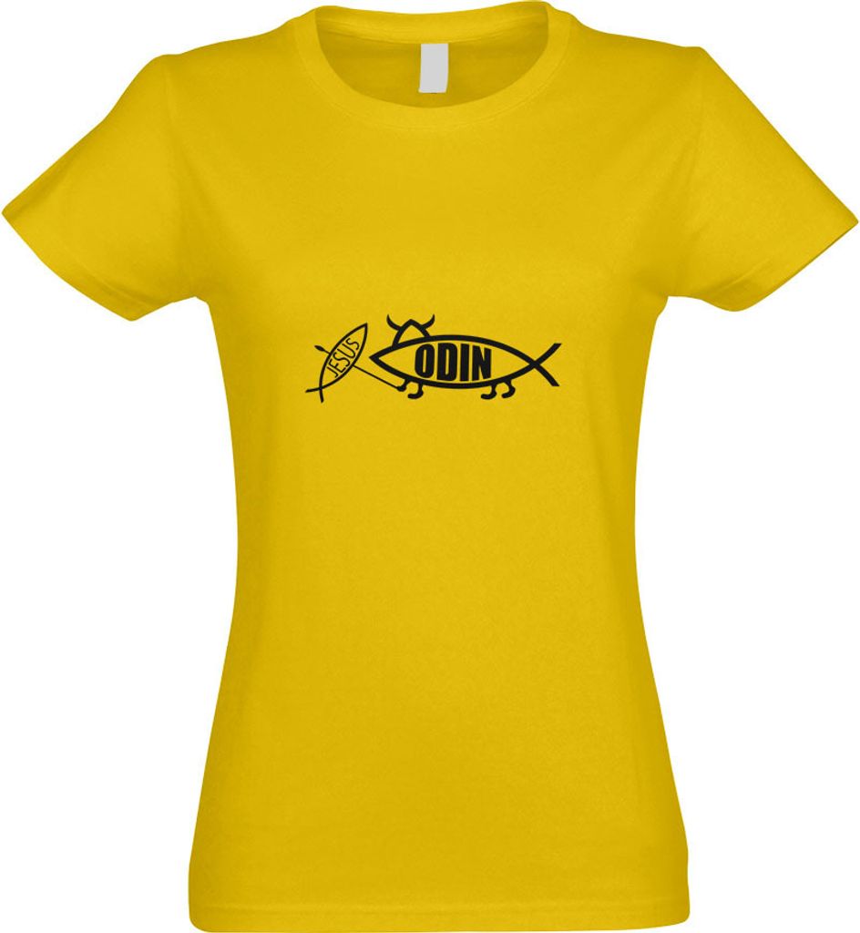 Kiwistar - T-Shirt tailliert - Damen - gelb - Odin Fisch Motiv2 - mit Motiv Bedruckt - Funshirt Design - Sport - Freizeit - Damen - L