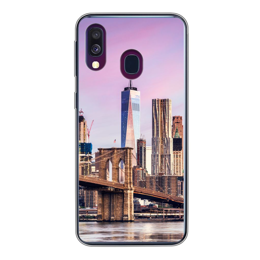 MuchoWow Handyhülle Schutzhülle Hülle für Samsung Galaxy A40 Brooklyn Bridge und die New Yorker Skyline Silikon Softcase Handy Hülle - Handy...
