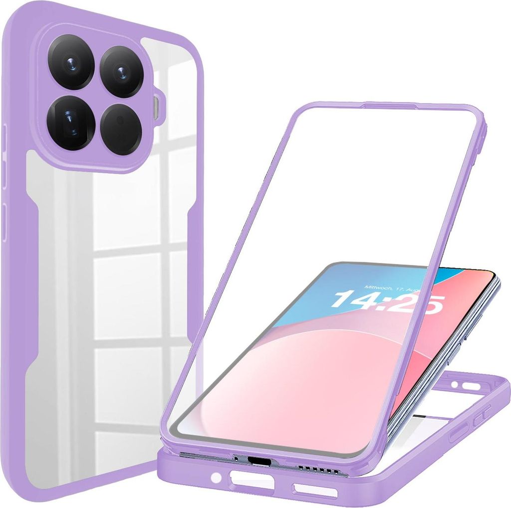 360 Grad Rundum Schutz Handyhülle für Xiaomi 15T Pro Full Cover Vollschutz Case Farbe: Violett
