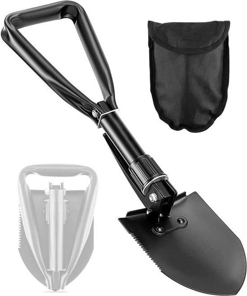 Kompakt, lichtgewicht, 18,5 Zoll, koolstofstaal, opvougbare, draagbare Schop für Camping, Wandern, Notfall, Gartenarbeit