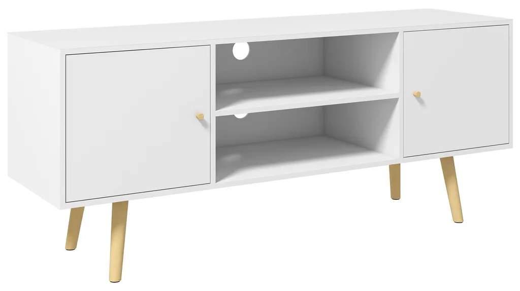 Meuble TV scandinave 120 cm avec passe-fils et piétement en pin massif