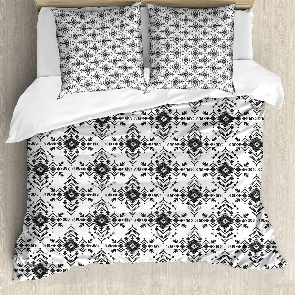 ABAKUHAUS Geometrisch Bettbezug Set für Einzelbetten, Monochrome Shapes Zigzags, Milbensicher Allergiker geeignet mit Kissenbezug, 155 cm x 220 cm...