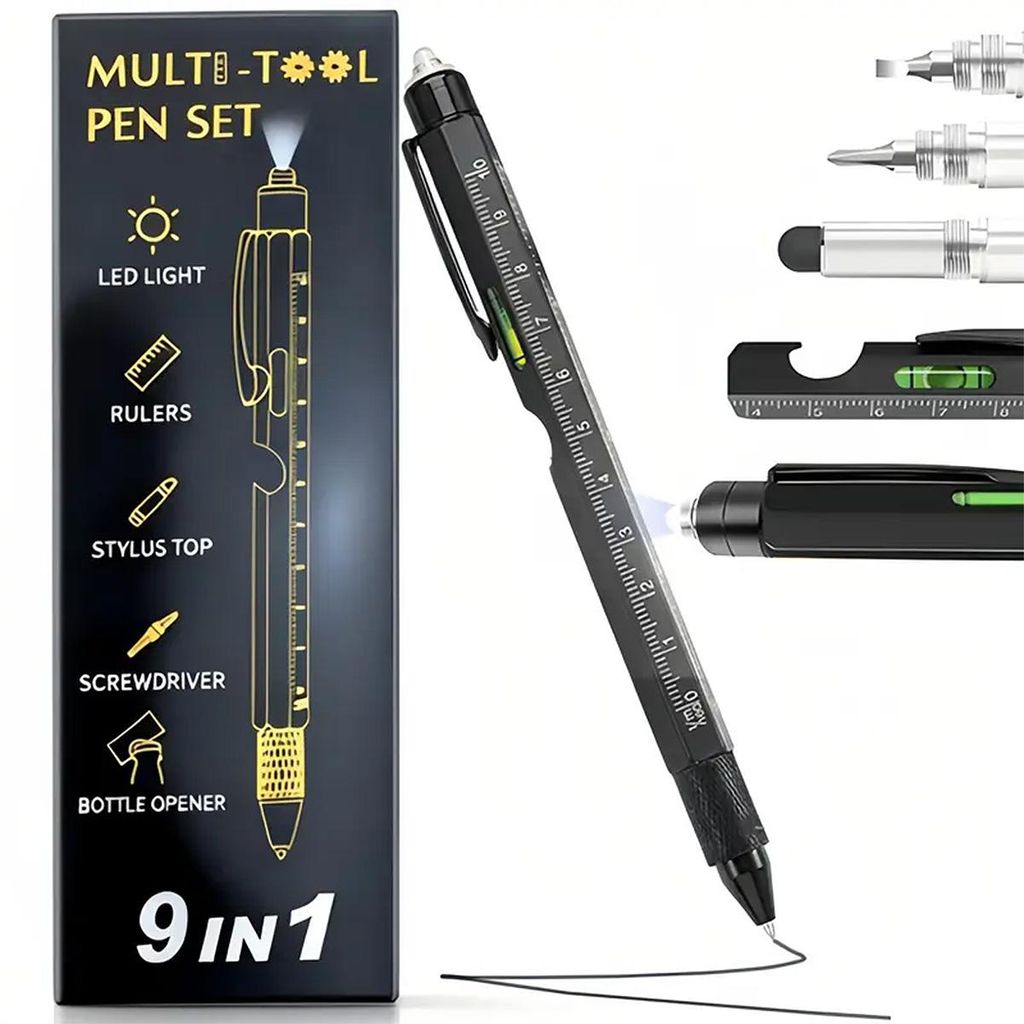 9-in-1 Multifunktionsstift, Werkzeugstift mit LED Licht, Produktbild 