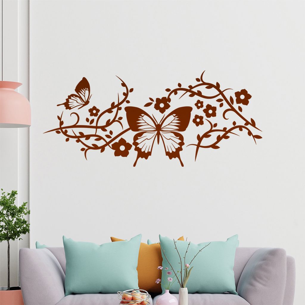 Falter Schmetterlinge Blüte Wandtattoo in 6 Größen - Wandaufkleber Wall Sticker - Dekoration, Küche, Wohnzimmer, Schlafzimmer, Badezimmer