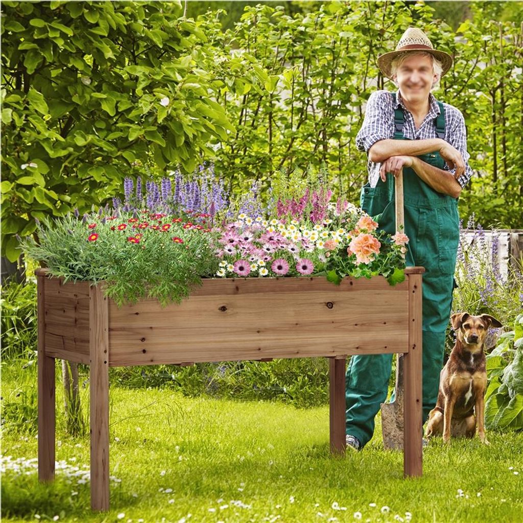 Yaheetech Hochbeet aus Holz Pflanzkasten Blumenbett, Frühbeet Bausatz für Gemüse, Kräuterbeet für Garten Balkon, mit Fußkappen, Dunkelbraun