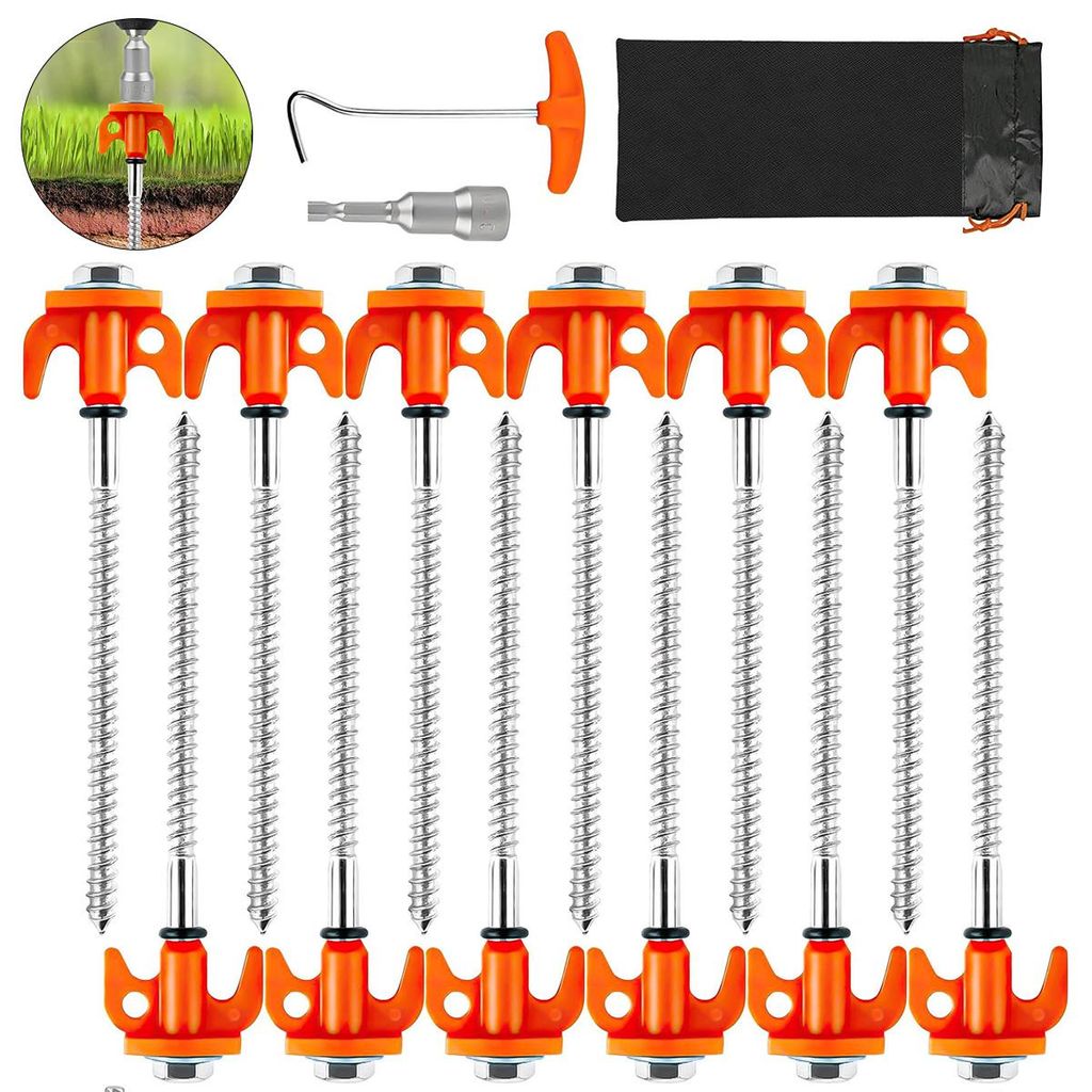 Zelt Heringe 12er Set 20 cm, Schraubheringe verzinkt, robust & rostfrei, inkl. Tasche, für Zelt, Pavillon, Plane, Camping & Outdoor