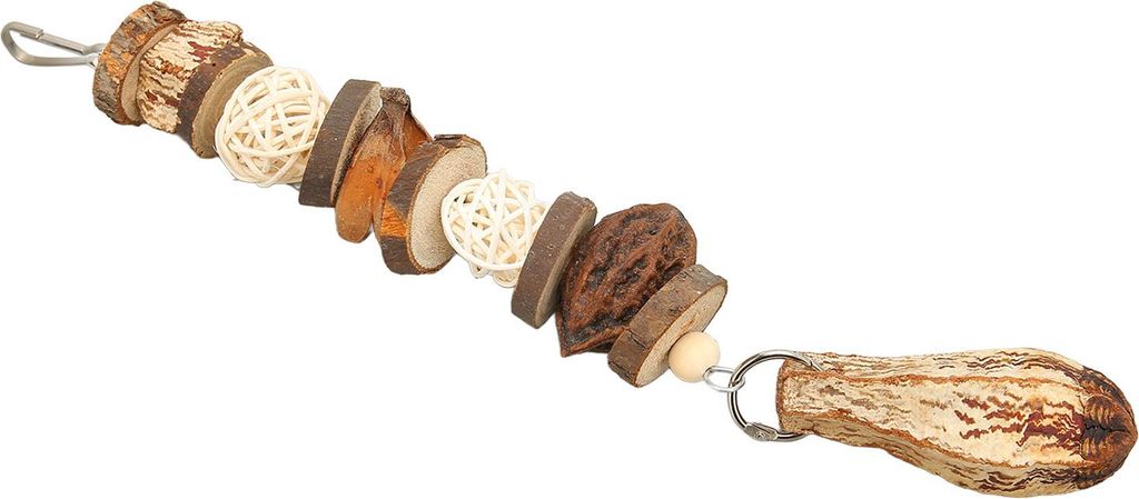 Papageien-Kauspielzeug, natürliche Holz-Rattan-Kugeln, Nüsse, Vogelbiss, mit Edelstahl-Haken