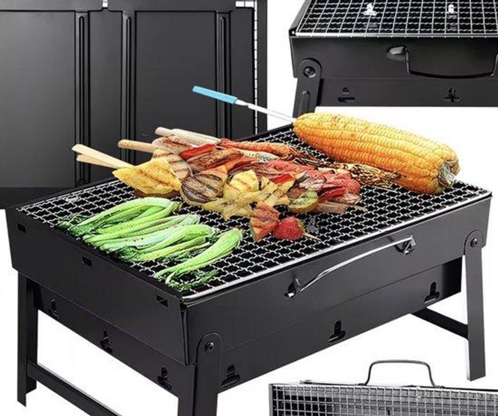 Portable Reise-Grill mit Holzkohle - Kleiner Reisekoffer-Grill für Camping und Garten - Leichtes Reise-Grillgerät mit großem Grillrost und Lüft...