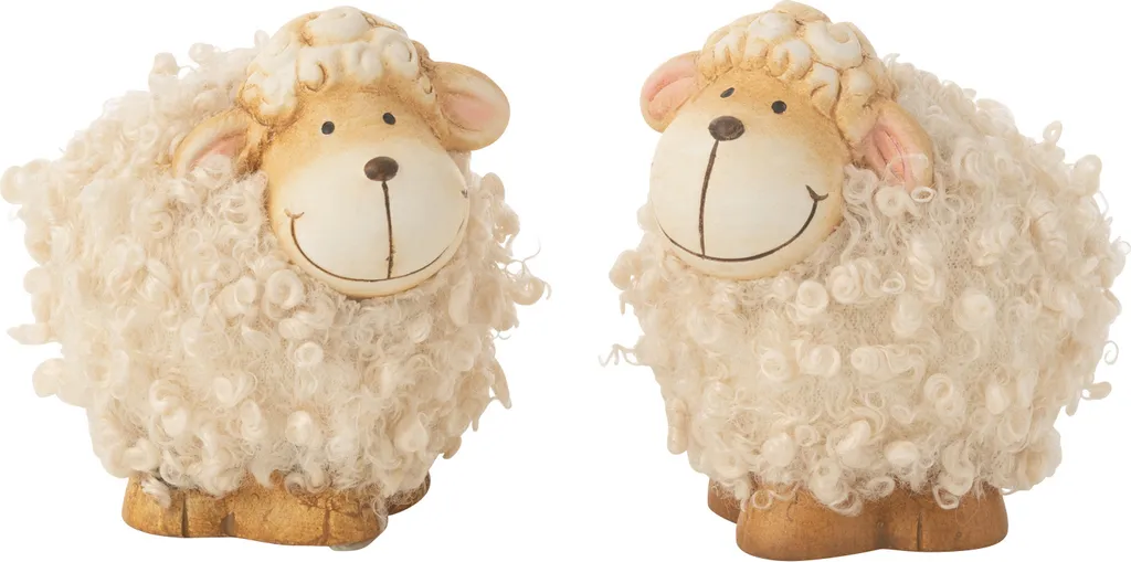 Figurine Mouton en Porcelaine Design J-Line - Lot de 2 Coloris Deco