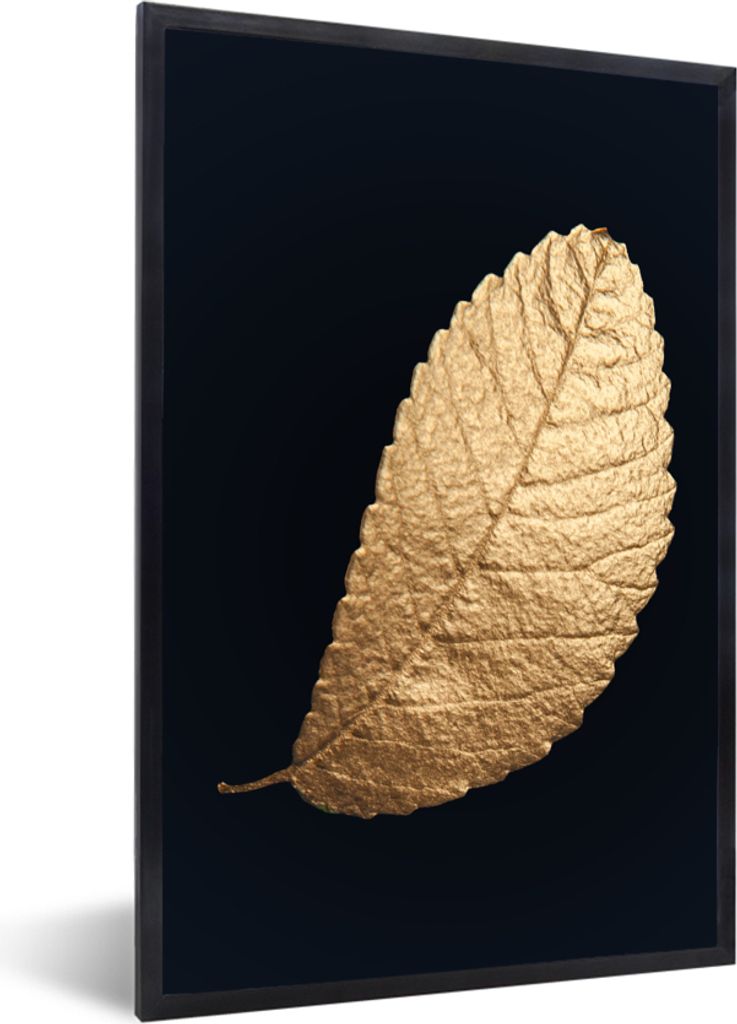 MuchoWow Gerahmtes Poster Gold - Blätter - Schwarz - Pflanzen - Luxus - Natur 20x30 cm - Poster mit Schwarzem Bilderrahmen Wandposter Rahmen Fot...