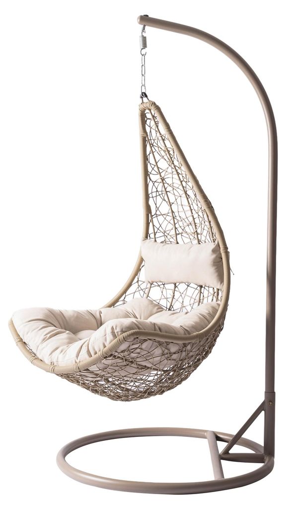 MIRJAN24 Hängesessel Boho, Stilvoll Gartenmöbel, Gartensessel mit Stahlskelett, Hängekorb, Kokon (Farbe: Beige, Kissen: Beige)