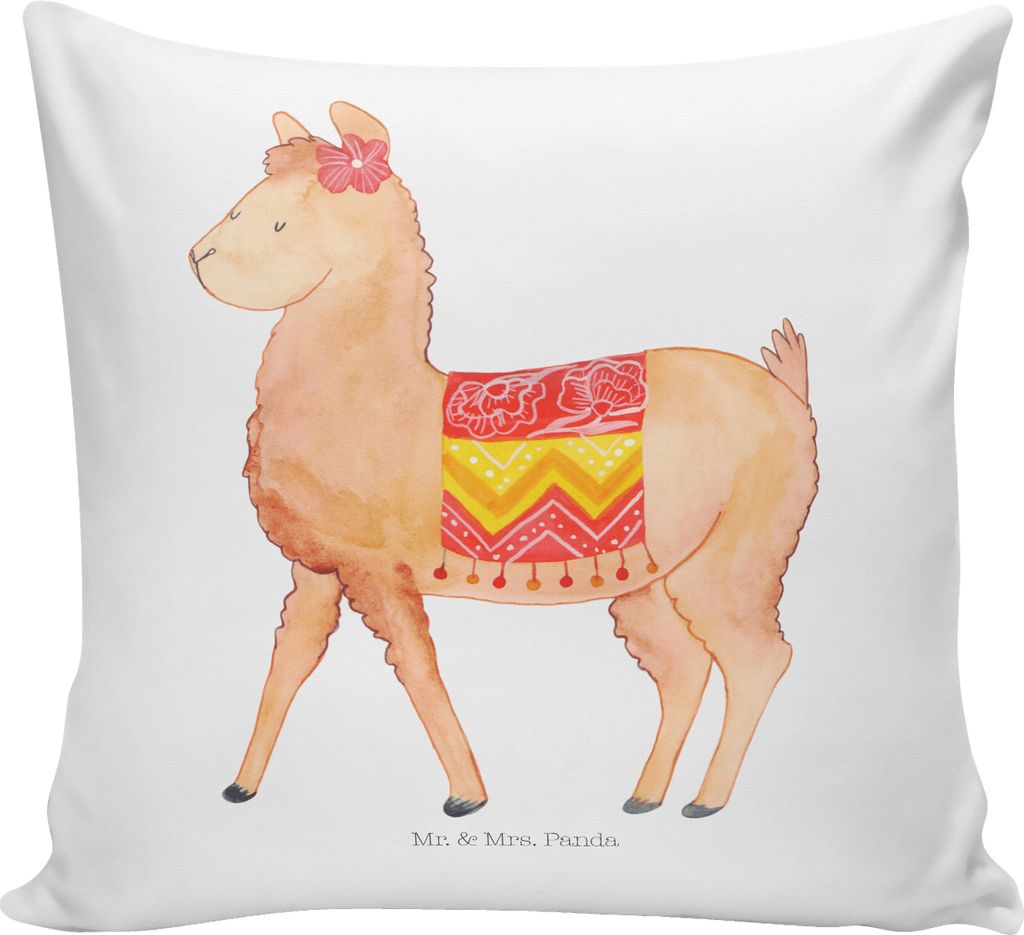 Mr. & Mrs. Panda Sofakissen Alpaka Stolz - Weiß - Geschenk, Polster, Kissen 40x40, Lama, für sofa, Zierkissen, Deko, Kuschelkissen