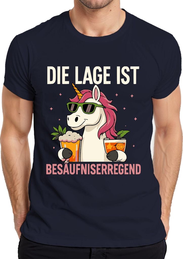 Die Lage ist besäufniserregend Einhorn Bier Party Cocktail Lustig Herren T-Shirt, Navy, S