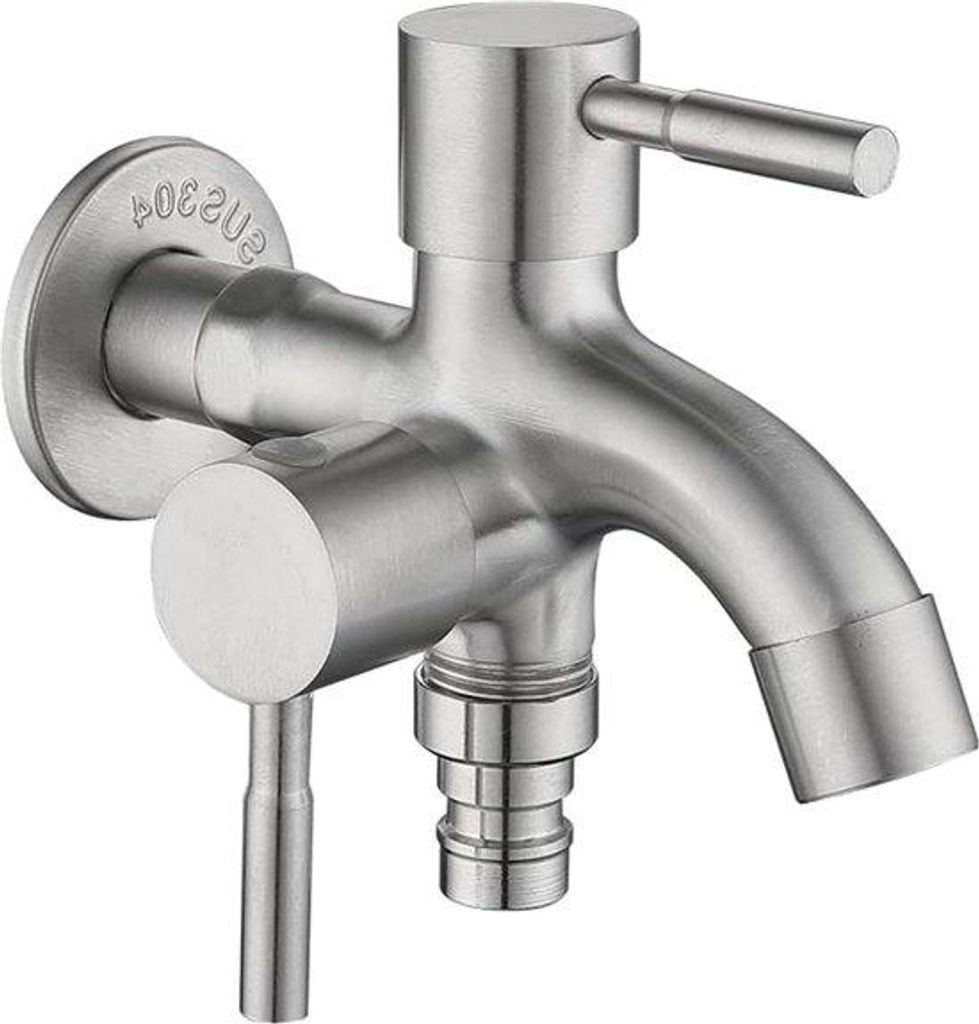 Doppelwandiger Edelstahl-Wasserhahn für Waschmaschine und Küche - Vierpunktausführung - geeignet für Bad und Garten