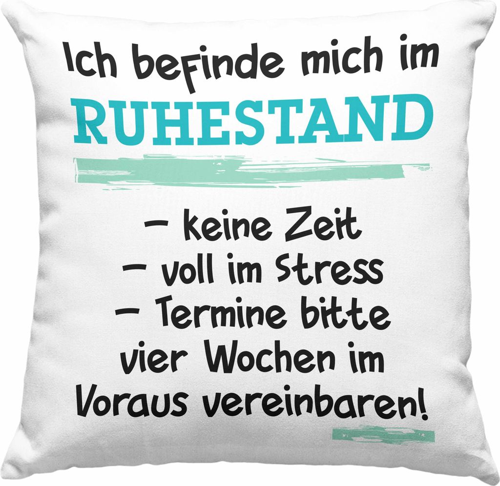 Trendation - Ruhestand Deko-Kissen mit Füllung 40x40 Geschenk Rentner Geschenkidee Rentnerin Spruch Mann Frau (Blau)