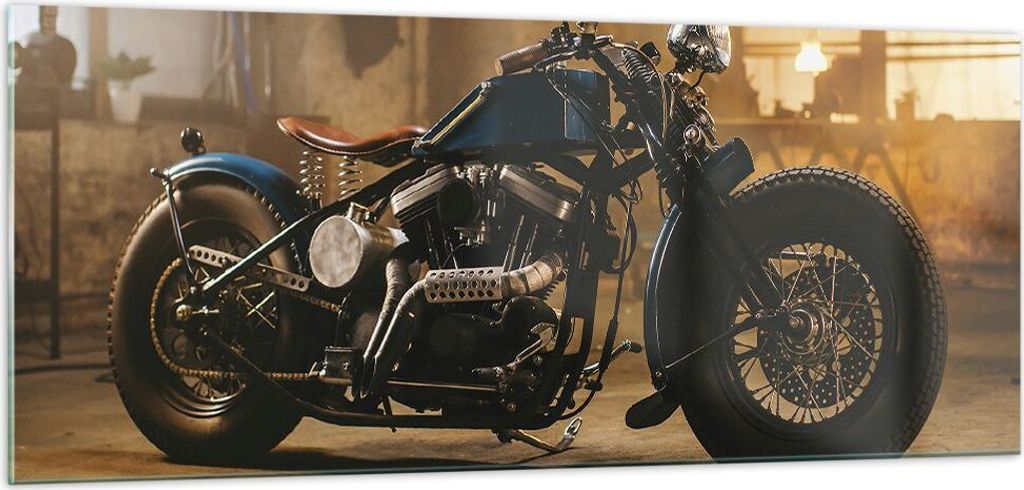 Bilder auf glas - Einteilig - Motorrad Motor - 100x40cm - Glasbilder - Wandbilder - Bilder - zum Aufhängen bereit - Wanddekoration aus Glas - Glas...