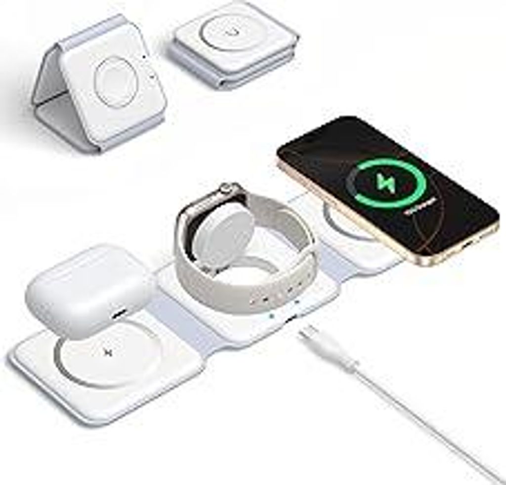 Mag-Safe Ladestation iPhone Wireless Charger,3 in 1 Faltbare Induktive Ladestation für Apple Watch 10 9 Ultra SE und iPhone 17 Air 17 16 15 14,Air...