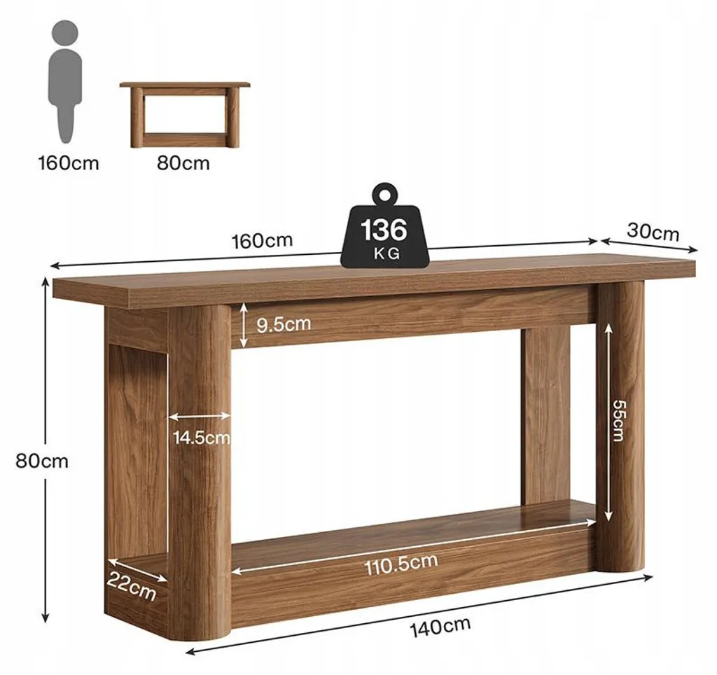 Table d'appoint étroite 160x30cm pour optimiser vos petits espaces