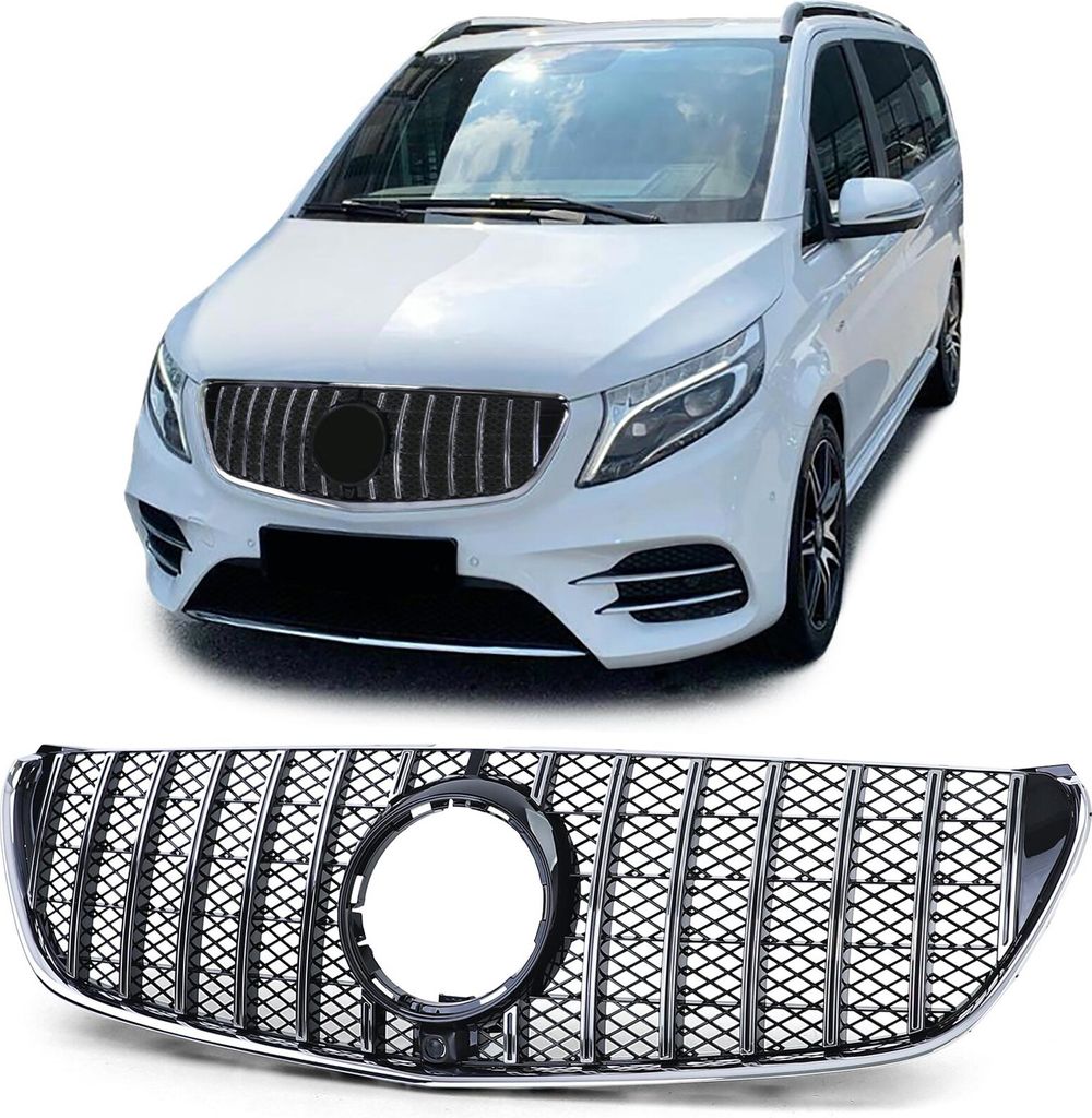Sport Kühlergrill Chrom Schwarz Glanz für Mercedes V Klasse W447 14-19