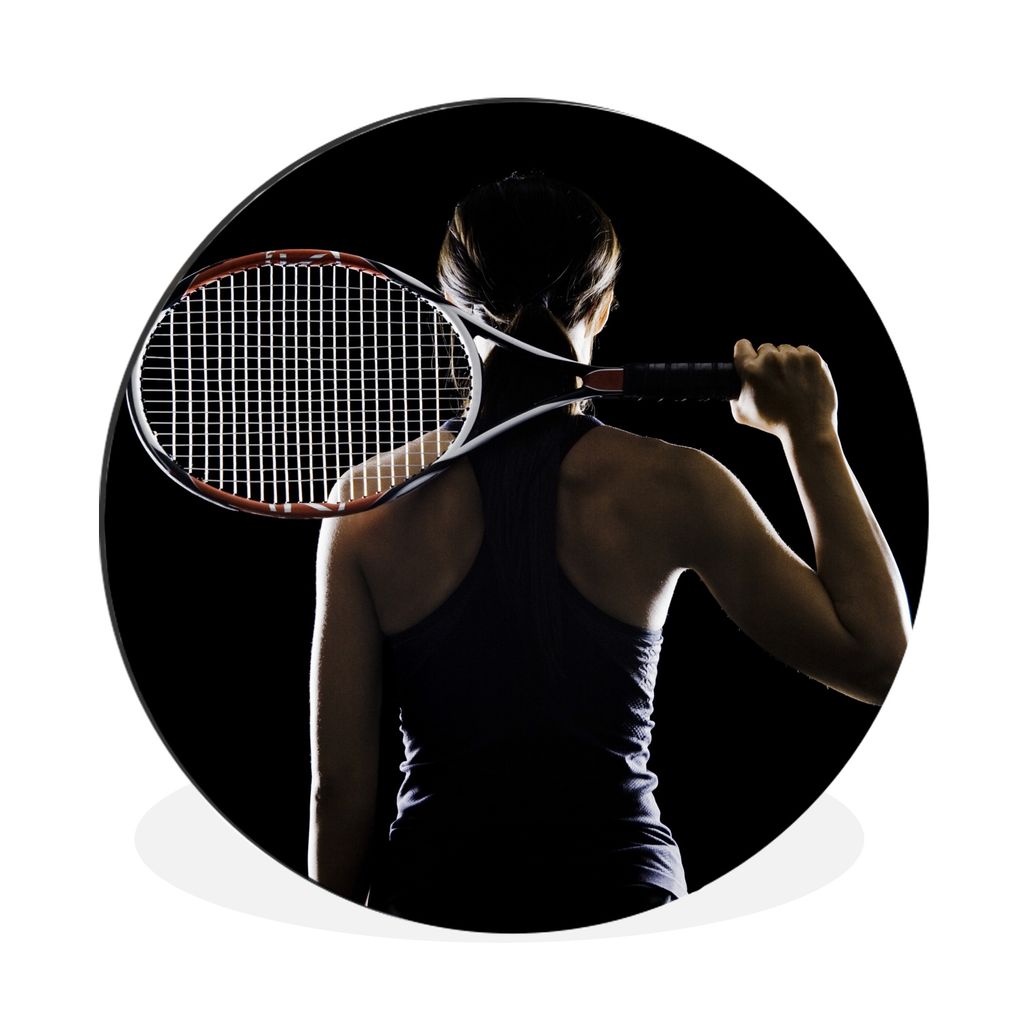 MuchoWow Aluminium Wandkreis Tennisspieler auf schwarzem Hintergrund Ø 60 cm Wanddeko Modern Wohnzimmer - Wand Kreis - Wandbild - Schlafzimmer -...