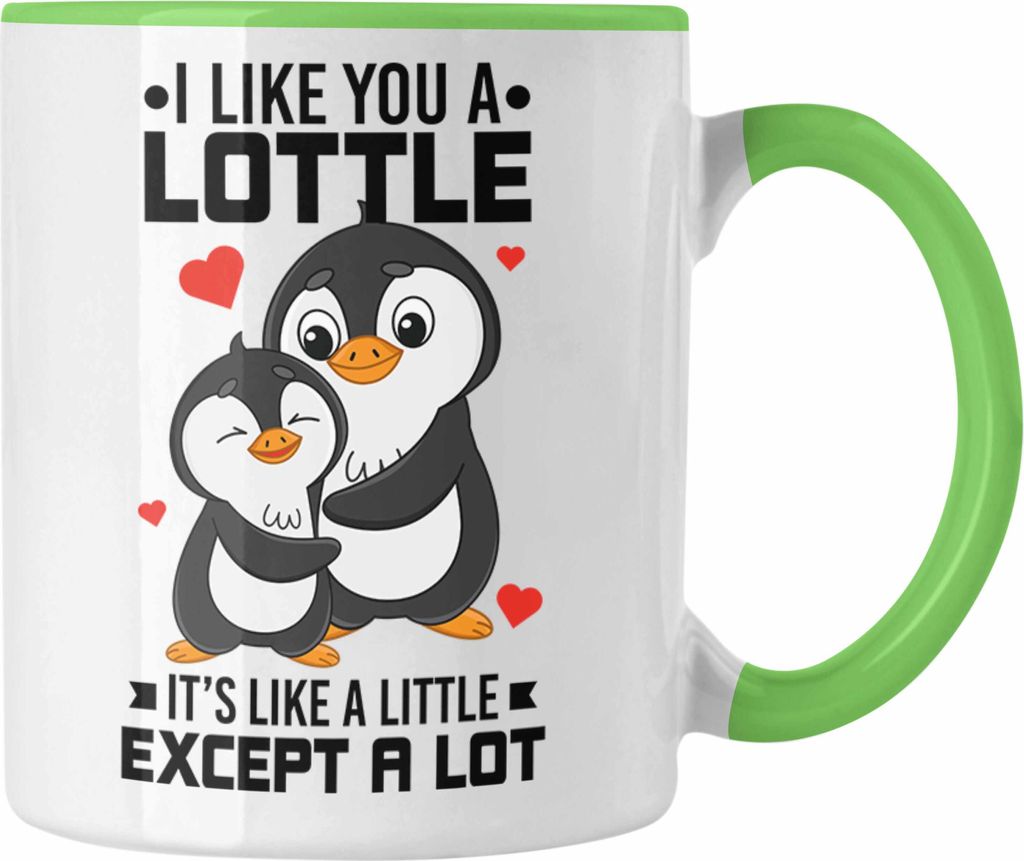 Trendation - I Like You A Lottl Pinguine Tasse Geschenk Freundin Freund Paare Valentinstag Lustige Geschenkidee (Grün)