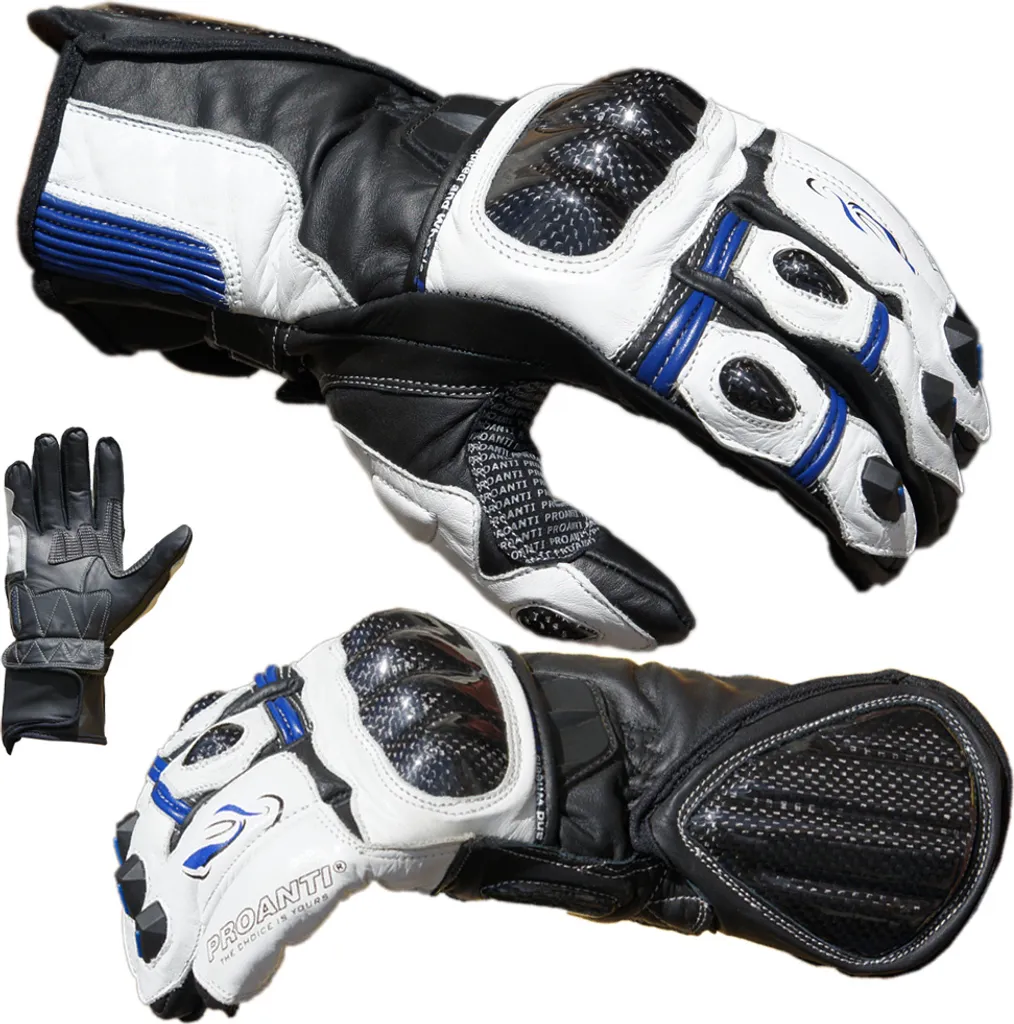Gants moto piste et route cuir bleu blanc - Confort et pilotage sport